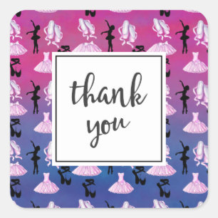 Ballet Patroon op Roze en Blauwe Gradiënt Dank u Vierkante Sticker