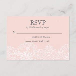 Ballet Pink Lace Wedding RSVP Kaart