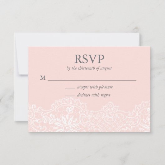 Ballet Pink Lace Wedding RSVP Kaart (Voorkant)