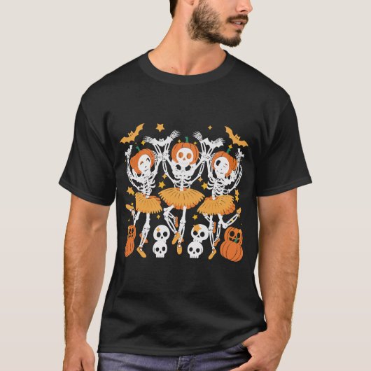 Ballet Pumpkin Skeleton Halloween T-shirt – eng (Voorkant)
