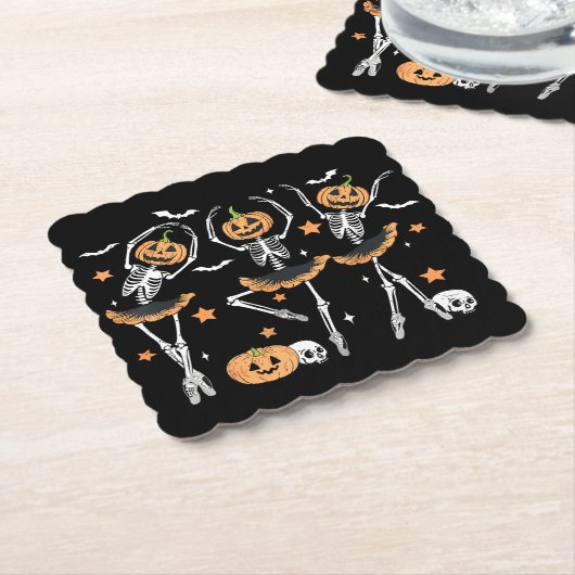 Ballet Pumpkin Skeleton Scary Halloween Kartonnen Onderzetters (Gebogen)