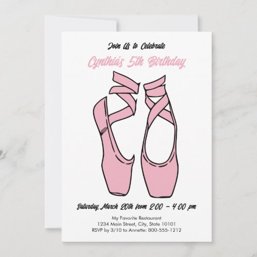 Ballet rose minimaliste Invitation de fête d'anniv (Devant)