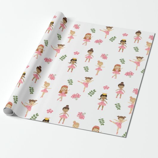 Ballet Roze Ballerina's Dancing Pattern Cadeaupapier (Uitgerold)