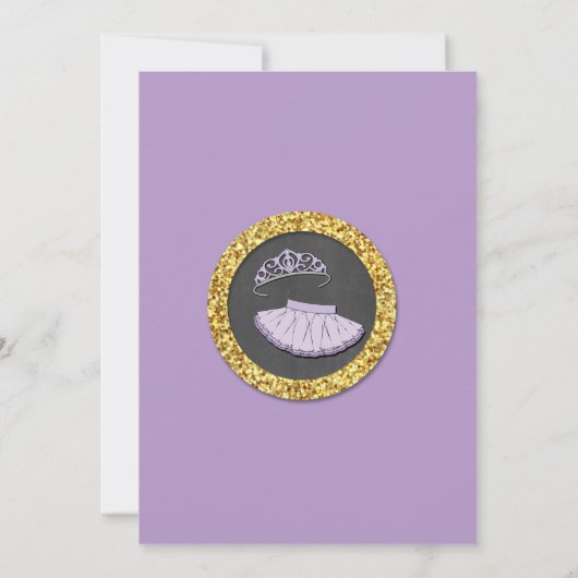 Ballet Tiara Tutu Paars Glitter Birthday Invite Kaart (Achterkant)