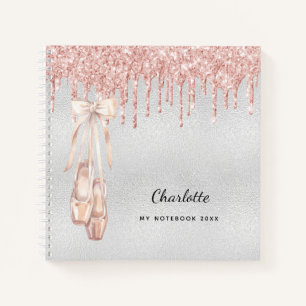 Balletdans zilver roos goudglitter monogram notitieboek