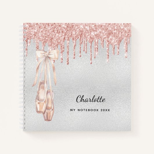 Balletdans zilver roos goudglitter monogram notitieboek (Voorkant)