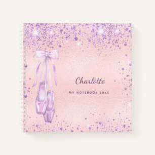 Balletdansblauw roze paarse glitter monogram notitieboek