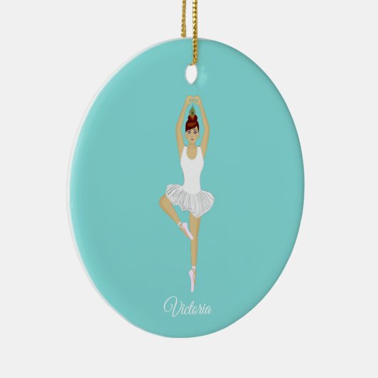 Balletdanser wit gekleed op blauwgroen turquoise keramisch ornament (Rechts)