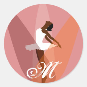 balletdanser zwarte ballerina monogram ronde sticker