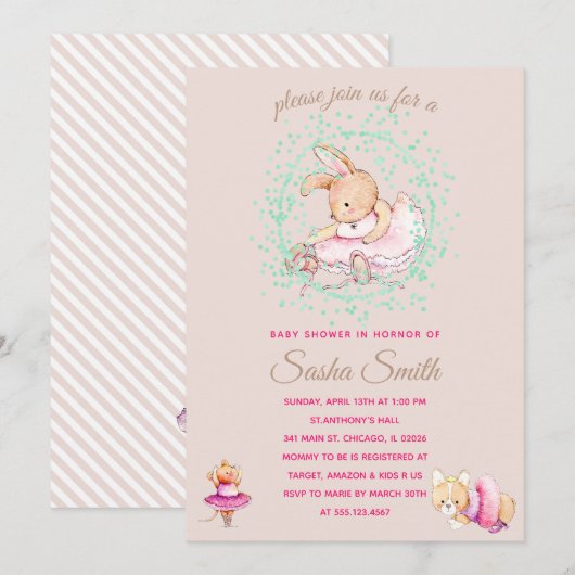Balletdieren Baby shower Kaart (Voorkant / Achterkant)