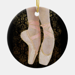 Ballettenschoenen - zwart roze goud keramisch ornament