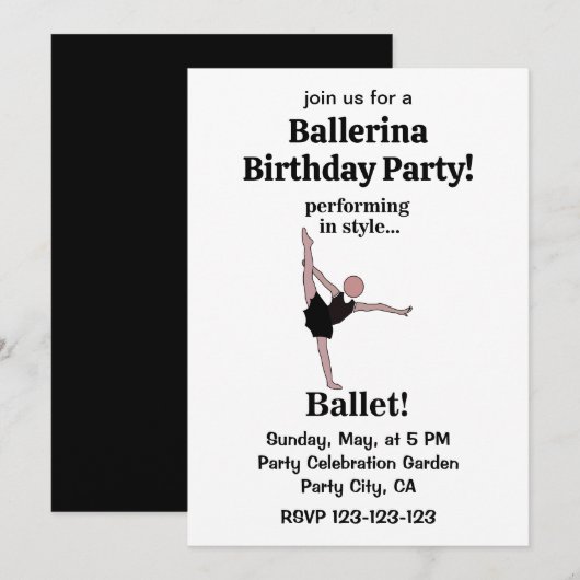 Balletuitvoering in stijl Ballerina Verjaardag Kaart (Voorkant / Achterkant)