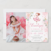 Balline rose anniversaire fille invitation photo (Devant)