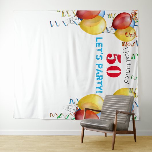 Ballon 50e verjaardag fotohokje achtergrond wandkleed (In Situ (horizontaal))