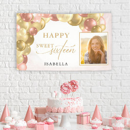 Ballon Arch Happy Sweet 16 Party Photo Banner