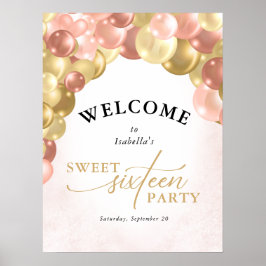 Ballon Arch Pink and Gold Sweet 16 Party Welkomstw Poster