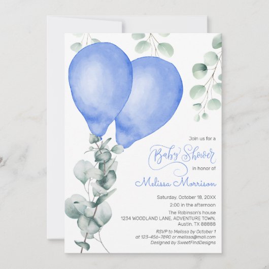 Ballon Baby Boy Shower Kaart (Voorkant)