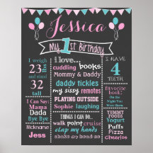 Ballon Birthday Chalkboard - Girl Poster