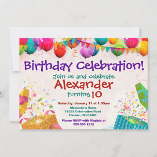 Ballon Birthday Invitation Flat Card Kaart