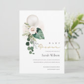 BALLON BLANC EN ARGENT INVITATION BABY SHOWER FLOR (Debout devant)