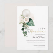 BALLON BLANC EN ARGENT INVITATION BABY SHOWER FLOR (Devant / Derrière)