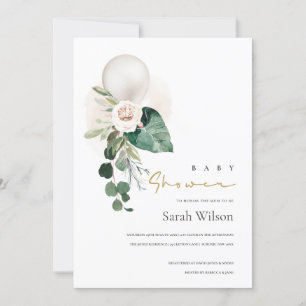 BALLON BLANC EN ARGENT INVITATION BABY SHOWER FLOR