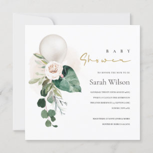 BALLON BLANC EN ARGENT INVITATION BABY SHOWER FLOR