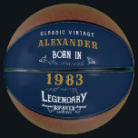 Ballon De Basket 40th Birthday Born 1983 Ajouter Nom Legend Blue Go<br><div class="desc">Conception vintage "Original Quality Legendary Inspiration" basket-ball. Ajoutez le nom et l'année souhaités dans les champs modèles pour créer un élément unique de célébration d'anniversaire. Faites équipe avec les cadeaux,  accessoires de fête et vêtements correspondants disponibles dans notre magasin www.zazzle.com/store/thecelebrationstore</div>