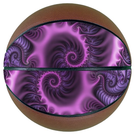 Ballon De Basket Art fractal abstrait spirale rose violet vif (Devant)