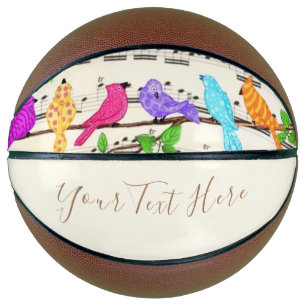 Ballon De Basket Basket-ball aux oiseaux musicaux colorés avec text
