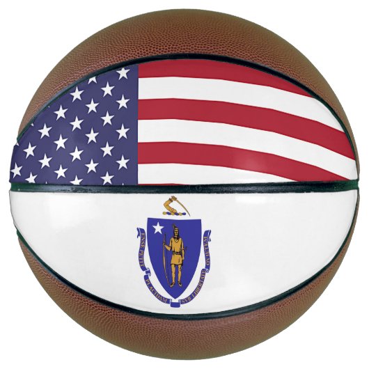 Ballon De Basket Basket-ball complet avec Drapeau du Massachusetts  (Devant)