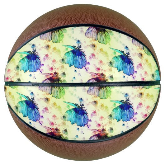 Ballon De Basket Basket-ball des papillons d'aquarelle (Devant)