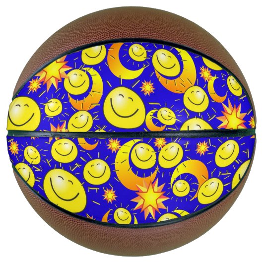 Ballon De Basket Basket-ball Jaune étoiles Soleil Lune Bleu (Devant)