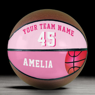 Ballon De Basket Basket-ball personnalisé rose pour fille avec nom