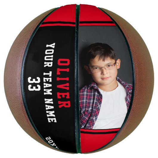Ballon De Basket Basket-ball rouge personnalisé Nom Numéro d'équipe (Vertical)