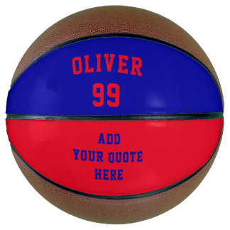 Ballon De Basket Basketball Nom Numéro Citation Simple Rouge et Ble