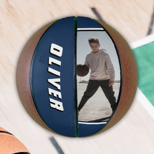 Ballon De Basket Basketball Photo Texte Nom Bleu Moderne