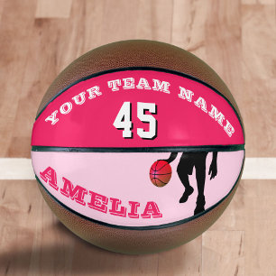Ballon De Basket Basketball Rose avec Nom d'Équipe et Numéro