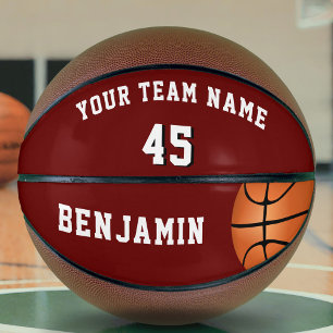 Ballon De Basket Basketball rouge personnalisé avec nom et numéro d