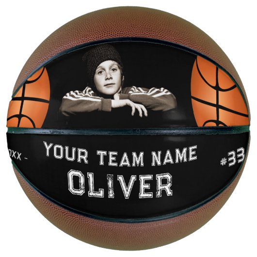 Ballon De Basket Black Custom Player Nom Numéro Garde Photo (Devant)