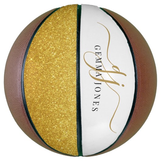 Ballon De Basket Black Gold Monogram Script Name (Vertical)