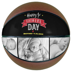 Ballon De Basket Black Red Happy 1st Père Day 3 Photo Type Bold