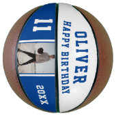 Ballon De Basket Bleu moderne Joyeux Anniversaire Photo Basketball (Vertical)
