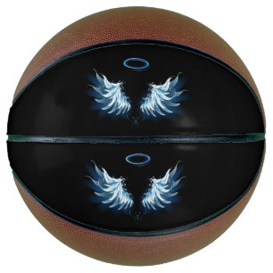 Ballon De Basket Blue Glowing Angel Wings on black background