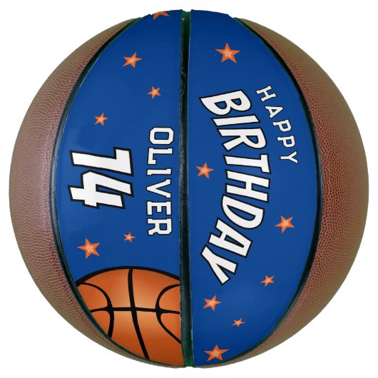 Ballon De Basket Blue moderne Joyeux Anniversaire Stars Keepsaké (Vertical)