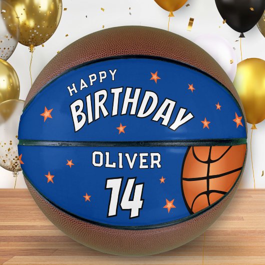 Ballon De Basket Blue moderne Joyeux Anniversaire Stars Keepsaké