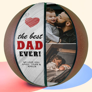 Ballon De Basket Bois Rustique Meilleur Papa Cœur Rouge Photo Fête 