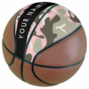 Ballon De Basket Camouflage rose et vert Votre nom Personnalisez