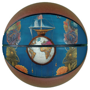 Ballon De Basket Carte du Vieux monde vintage par CallisC