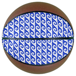 Ballon De Basket Clé grecque, motif de vague méditerranéen, bleu